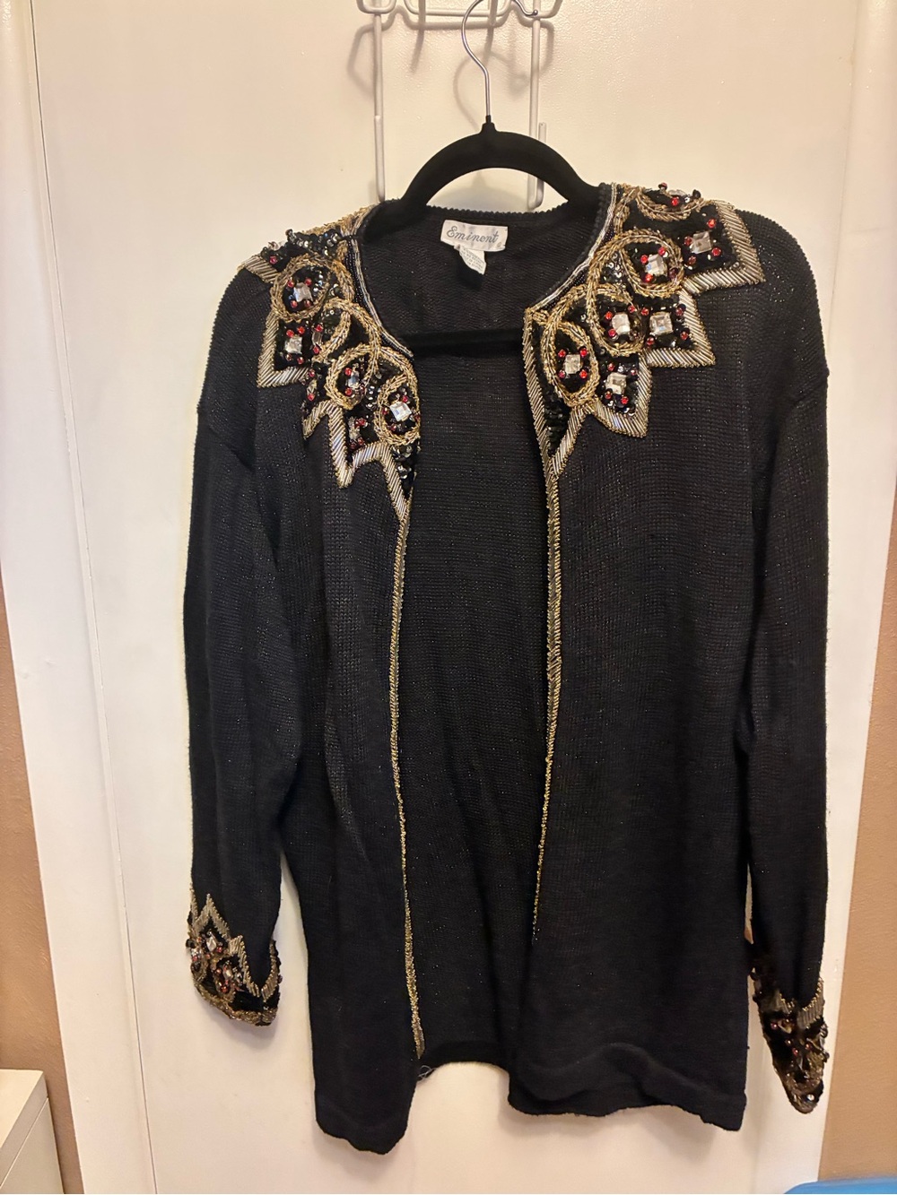 mine Black Cardigan with Gold Trim and Beaded Collar